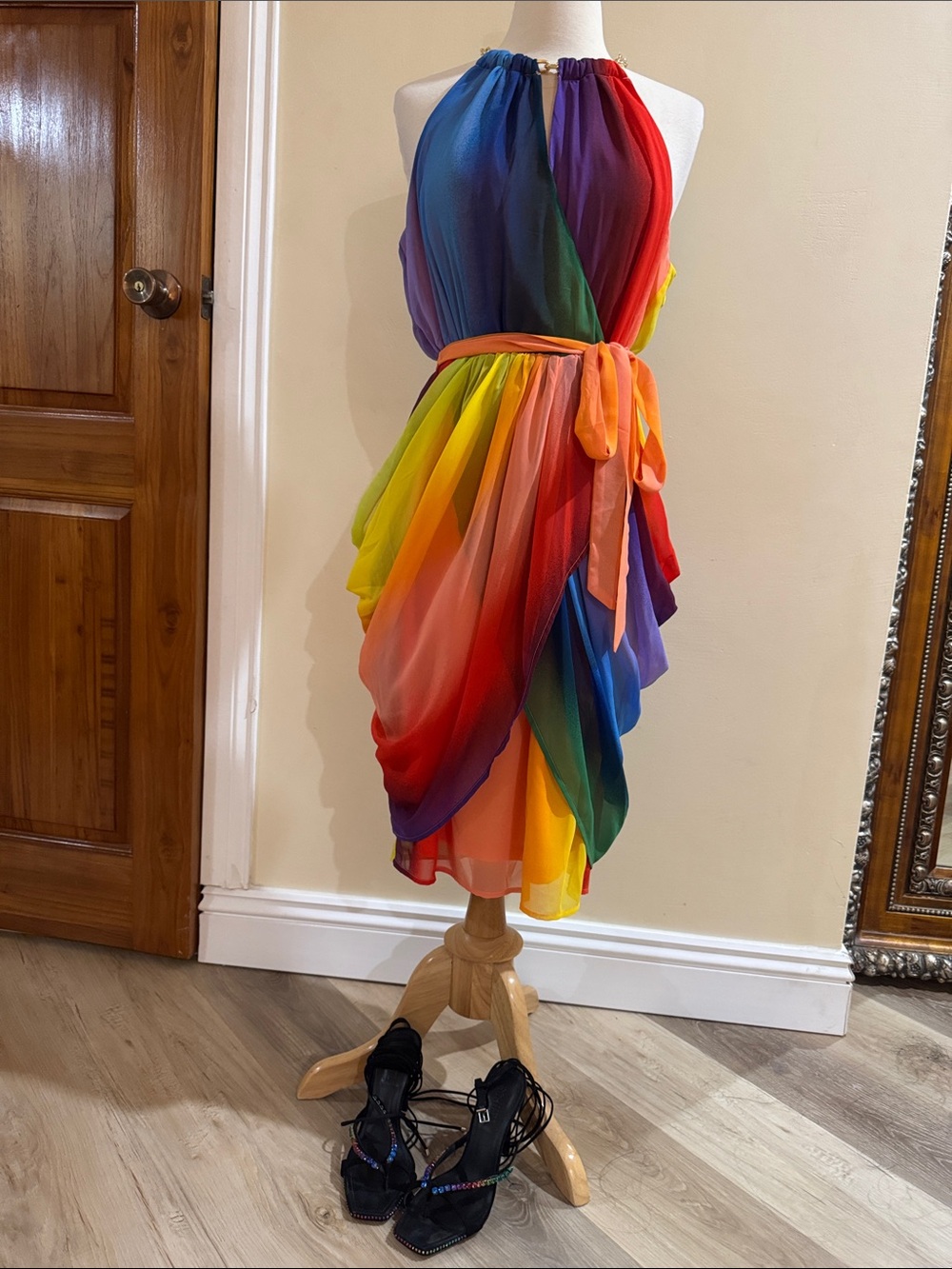 New York & Company Rainbow Halter Mini Dress - Multi